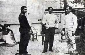 Jose Rizal in the middle with Juan Luna and Valentin Ventura.