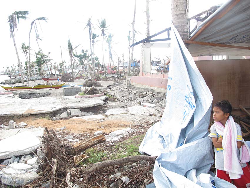 The photo shows part of the terrible devastation in Barangay 89-90, Tacloban City. The wind strength was the strongest in recorded history.