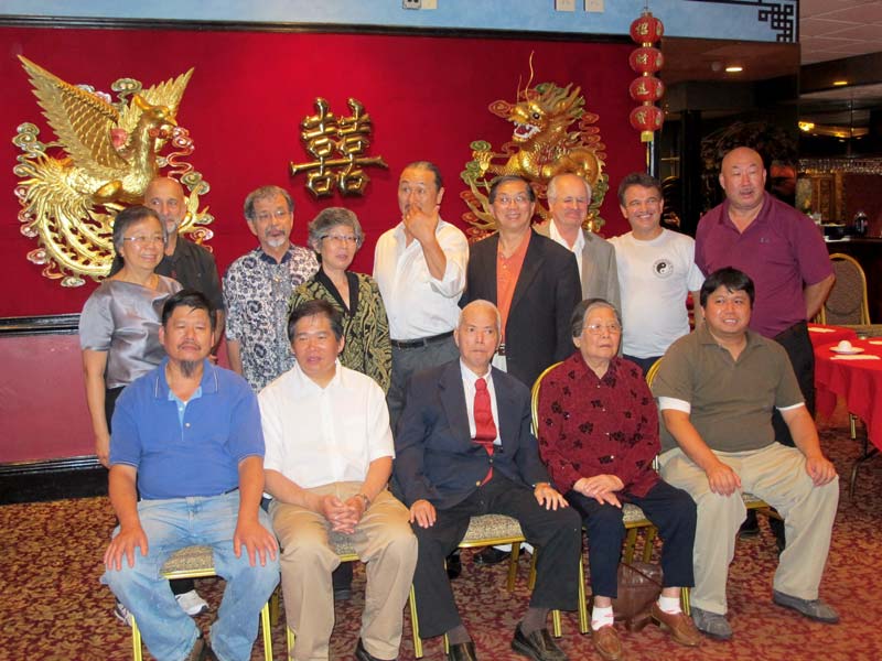 GM Chu shifu on his birthday in Boston's Chinatown 2014 with some of his faithful (and older) disciples. Behind Chu shifu is his disciple H Won Gim who has a traditional school in New York City.