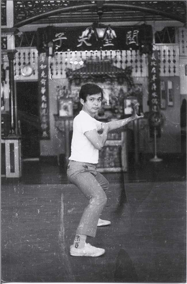 Rene practicing Wat Let, a rare fist form from the Hong Cha Shaolin system that contains many diagonal and lateral movements, at the Hua Eng Athletic Club, in Binondo, Chinatown in 1970. Photo by Flor Navarro.