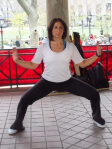 In these photos she does postures from the rare "Fairy Child Praying to the Goddess of Mercy Kuanyin," a Shaolin/Buddhist Hung Kuen Kung-Fu set that she learned from me 23 years ago when she was a student at the New England School of Acupuncture.