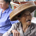 Bangkok Floating martket Old woman hat
