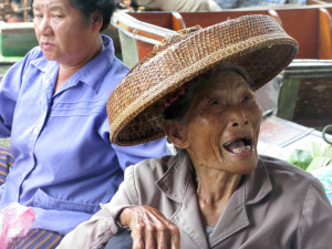 Bangkok Floating martket Old woman hat