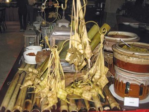 Rice wrapped in coconut leaves