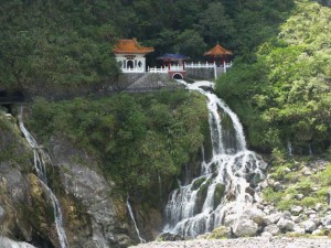 Temple with Waterfall